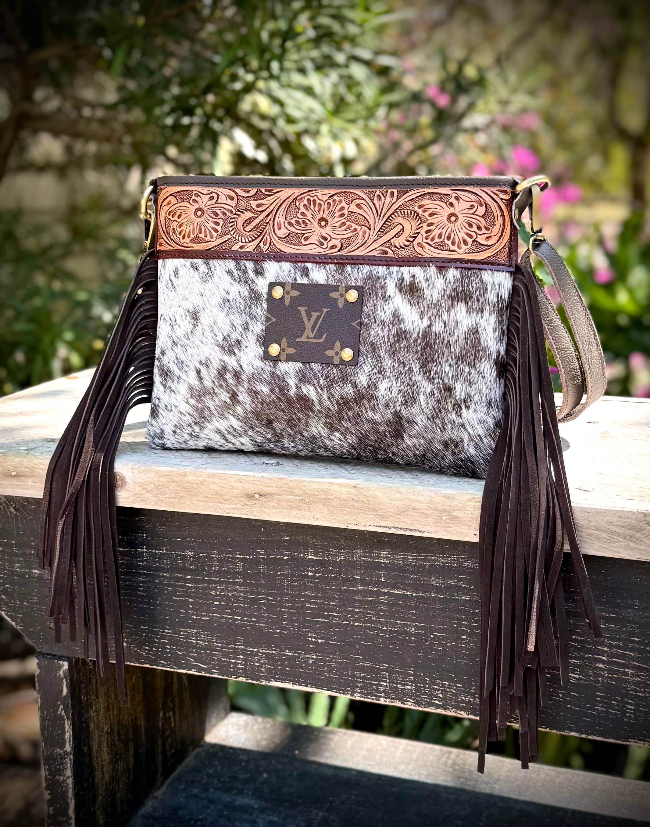 Southern Junkie Gypsy Boutique - Wholesale Crossbody Bag - Women's - Upcycled Cowhide Leather Fringe Crossbody Bag Western1
