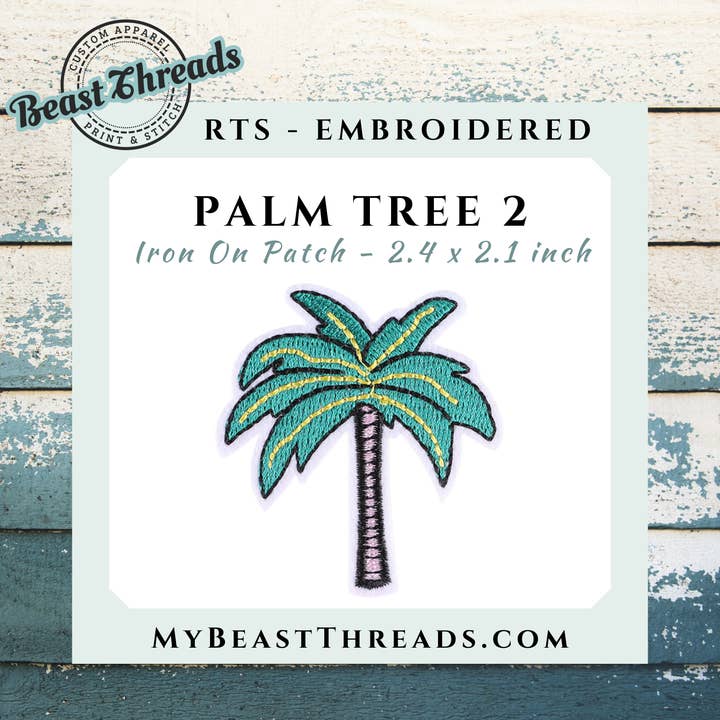 Palm Tree 2 Embroidered Patch- RTS for wholesale by Beast Threads LLC