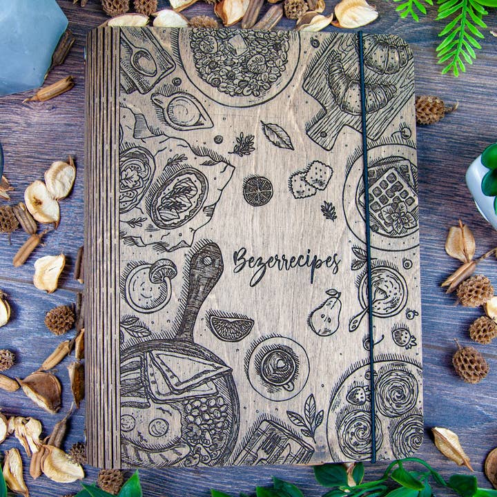 Carpeta de libros de recetas de madera personalizada, diario personalizado para venta al por mayor de HoneyTheWood
