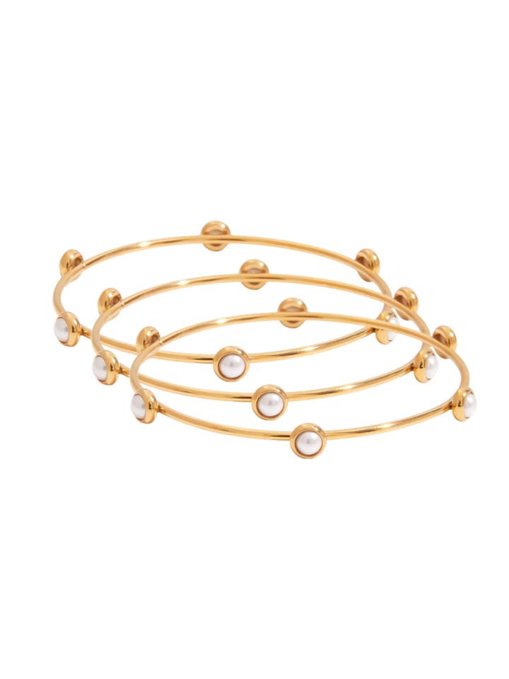 Pearl Bangle Trio Bracelet Set for wholesale by Hjane Jewels