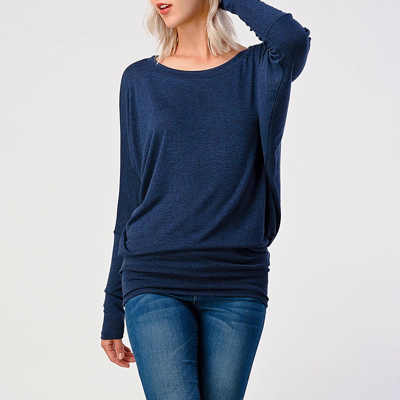 Heimious - Vente Haut en maille – femme - Haut en tricot Hacci à manches longues et col rond à manches Dolman, 270111