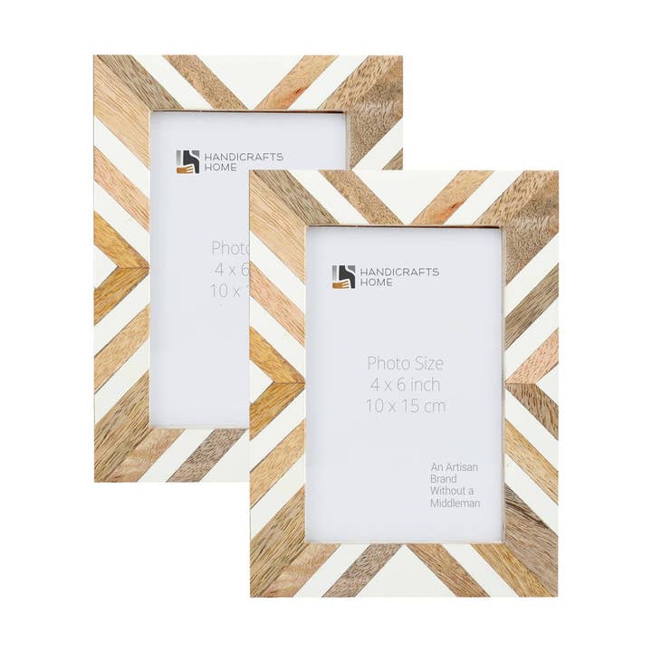 Photo Frame Marquet Chevron Pack of 2 Brown & White, 8 Sizes for wholesale by Muqeem & Brothers