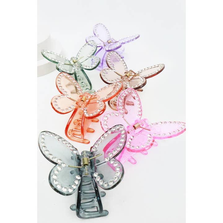 MIX COLOR Rhinestone detail Clear Butterfly Hair Claw for wholesale on Faire