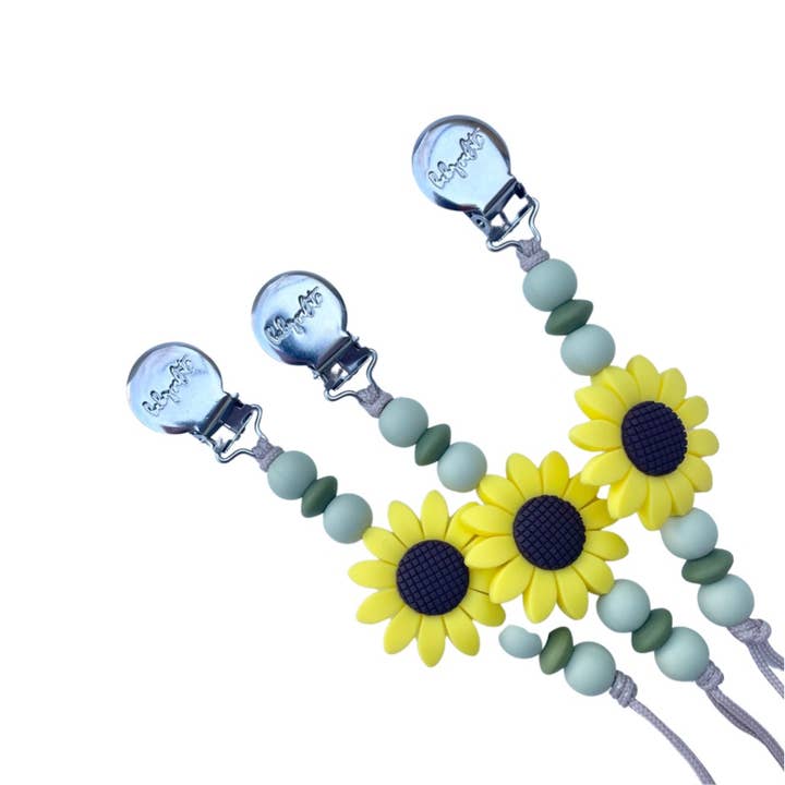Sunny Sunflower Pacifier Clip for wholesale by Kendalia Barn