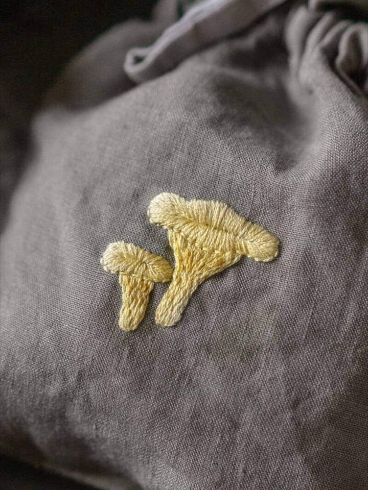 Two Chanterelles (4x5cm) | Handmade Embroidery for wholesale by La Petite Alice