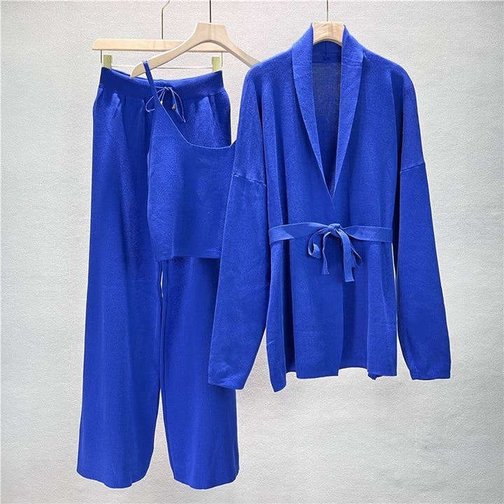 UZ Wholesale Store - Wholesale Top & Pant Set (NOT Loungewear) - Women's - Solid Color Knit Cardigan And Camisole With Long Pants Set