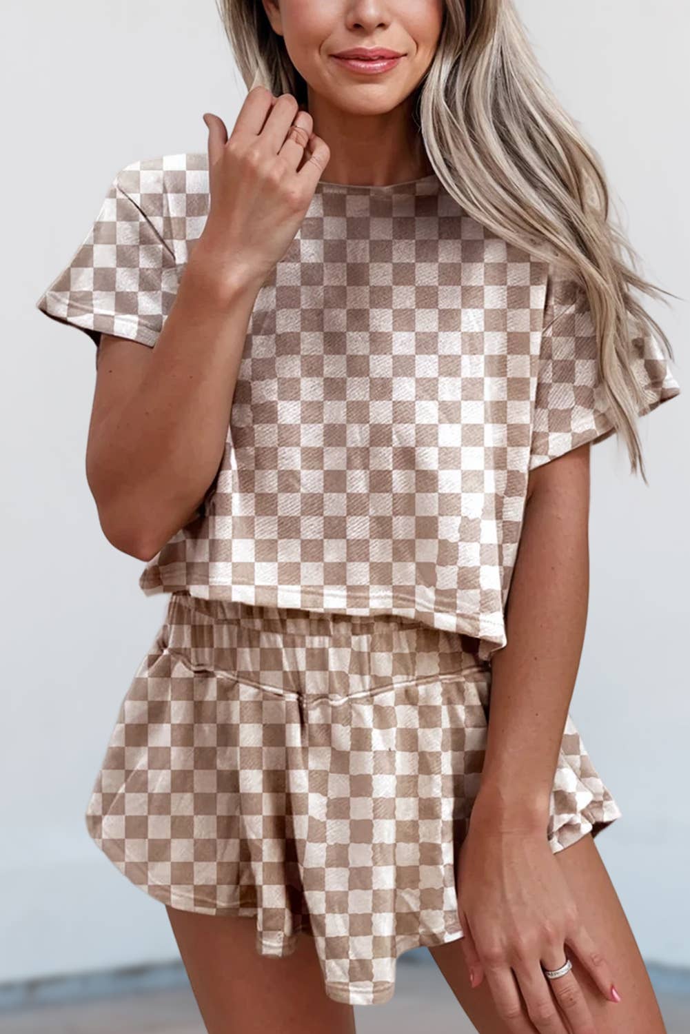 Aapparella - Wholesale Top & Skirt Set - Women's - Checkerboard Top & High Waist Skorts 2 Piece Set | S-XL3