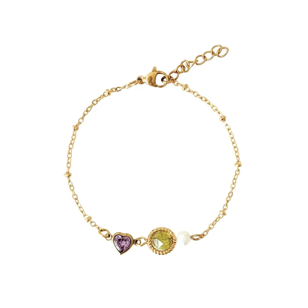Saint Clairmont - Vente Bracelet de perles - Bracelet Péridot, Perle & Cœur - Or0