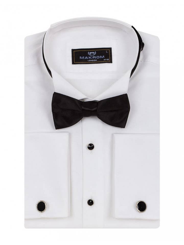 WHITE Classic Plain Wing Collar Men's Shirt for wholesale on Faire0