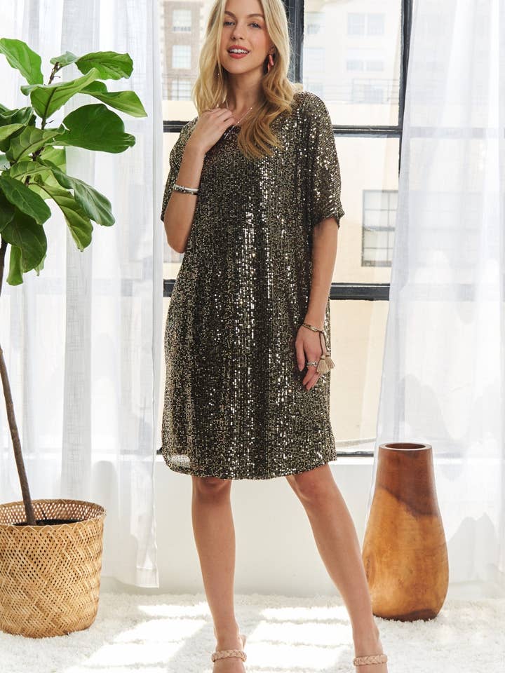 ADORA LA - Wholesale Dress - Women's - D7579_HE_ - DROP SHOULDER SEQUINS DRESS1