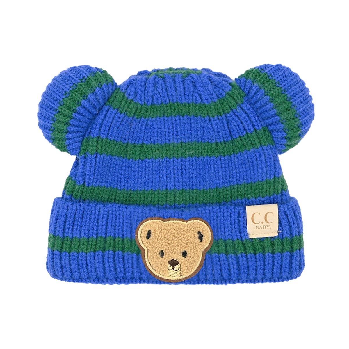 Funky Junque - Wholesale Beanie - Kids - Infant Teddy Bear Ears Beanie - Striped - Royal Blue3