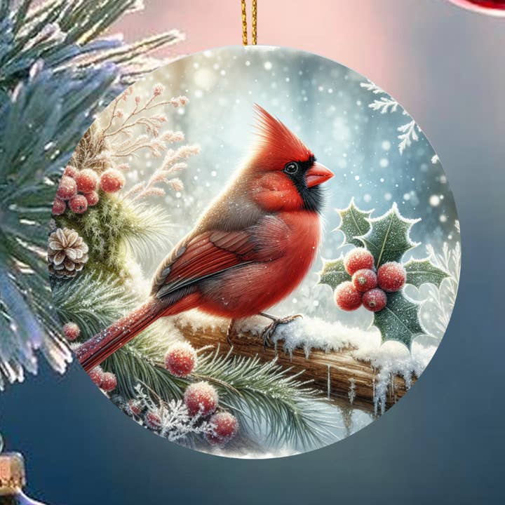 Ornamento de Natal em Cerâmica com Cardeal 2,75 polegadas por atacado de Uniquely Designed By Rebecca