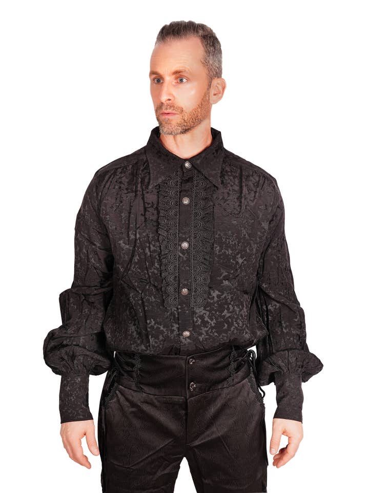 SHT08201 - Black Frilled Pirate Shirt for wholesale on Faire1