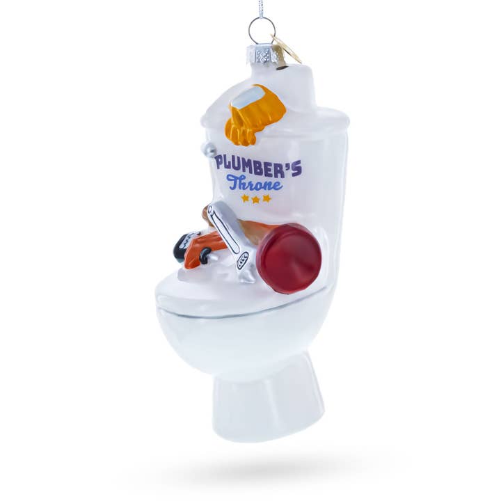 Fix-It Plumber Throne with Plunger & Wrench Glass Ornament for wholesale by BestPysanky