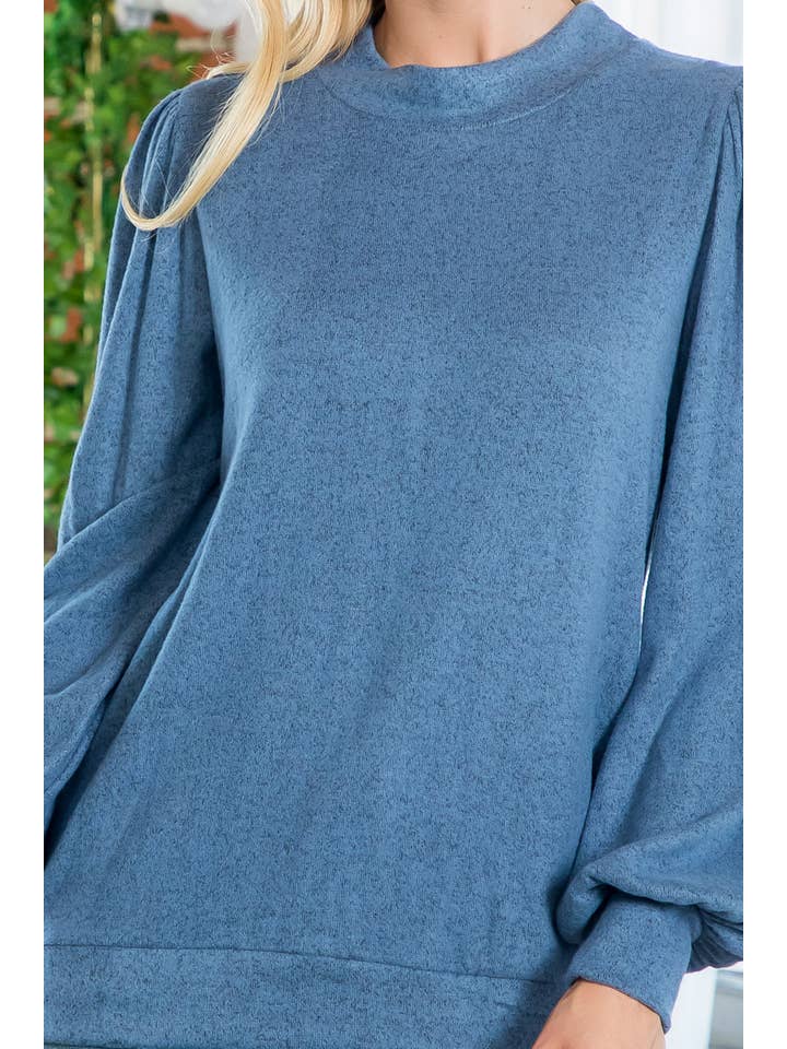 You & Me - Vente Haut en maille – femme - VENTE ! ! ! PPT21143 - HAUT À MANCHES BOUFFANTES À COL ROND - ANTHRACITE61