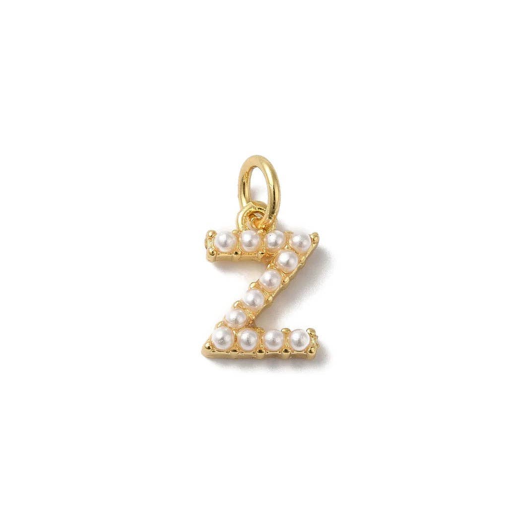 The Charm Bar Company - Wholesale Individual Charm/Pendant - Gold Large Pearl Initial Letter | Alphabet Charm25