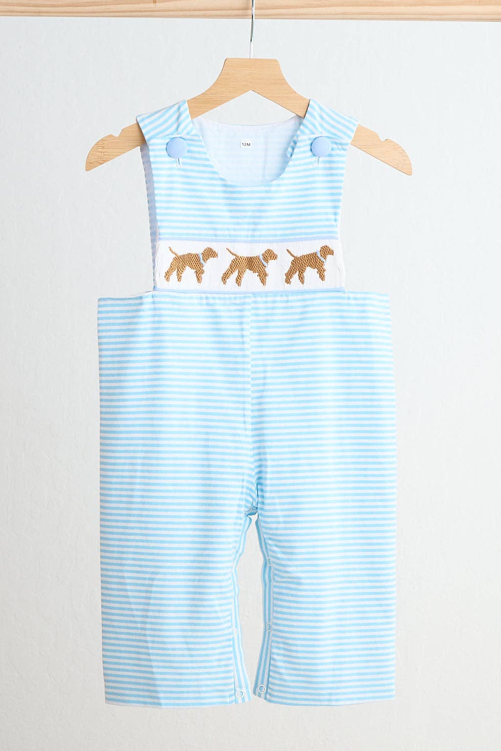 Aspen Rain Boutique - Wholesale Jumpsuit - Baby - Blue puppy hand smocked boy stripe jonjon0