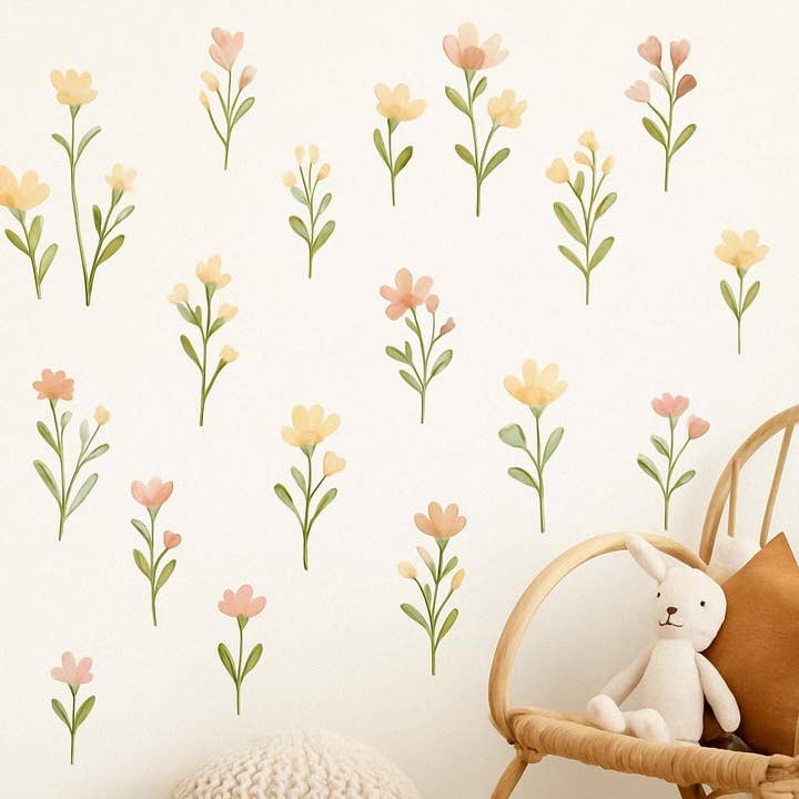 Blommiga väggdekaler | Bohemisk barnrumsinredning | Avtagbara väggklistermärken med vildblommor | Fantasifull blommig väggkonst för barnrum för wholesale av Decords