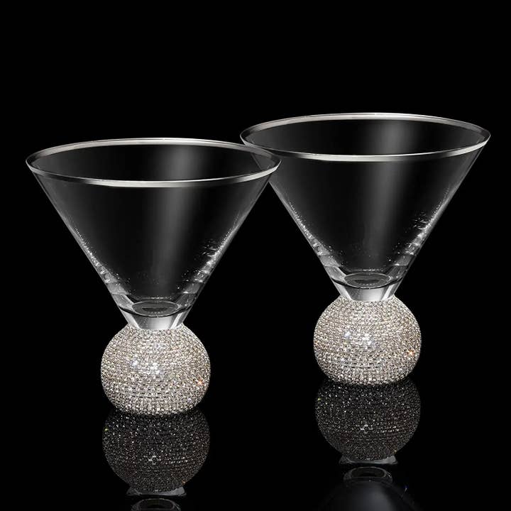The Wine Savant / Khen Glassware - Wholesale Cocktail/Liquor Glass - Diamond Crystal Silver Stemless Martini Glasses | 10.5 OZ