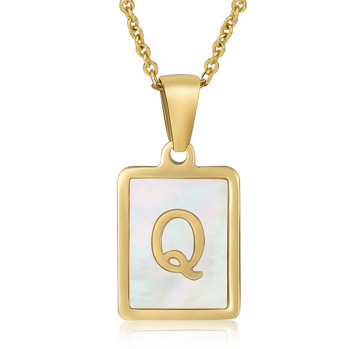 NINEXIS - Wholesale Pendant/Charm Necklace - CWAJE1917_Square Stainless Steel White Shell Letter Necklace17