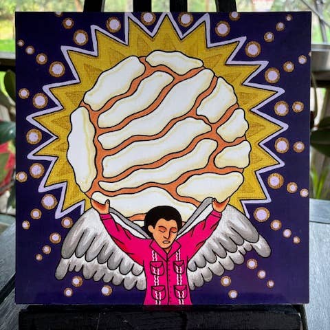 10x10 Holy Concha purple Mexican folk art print for wholesale by Karen’s Cositas