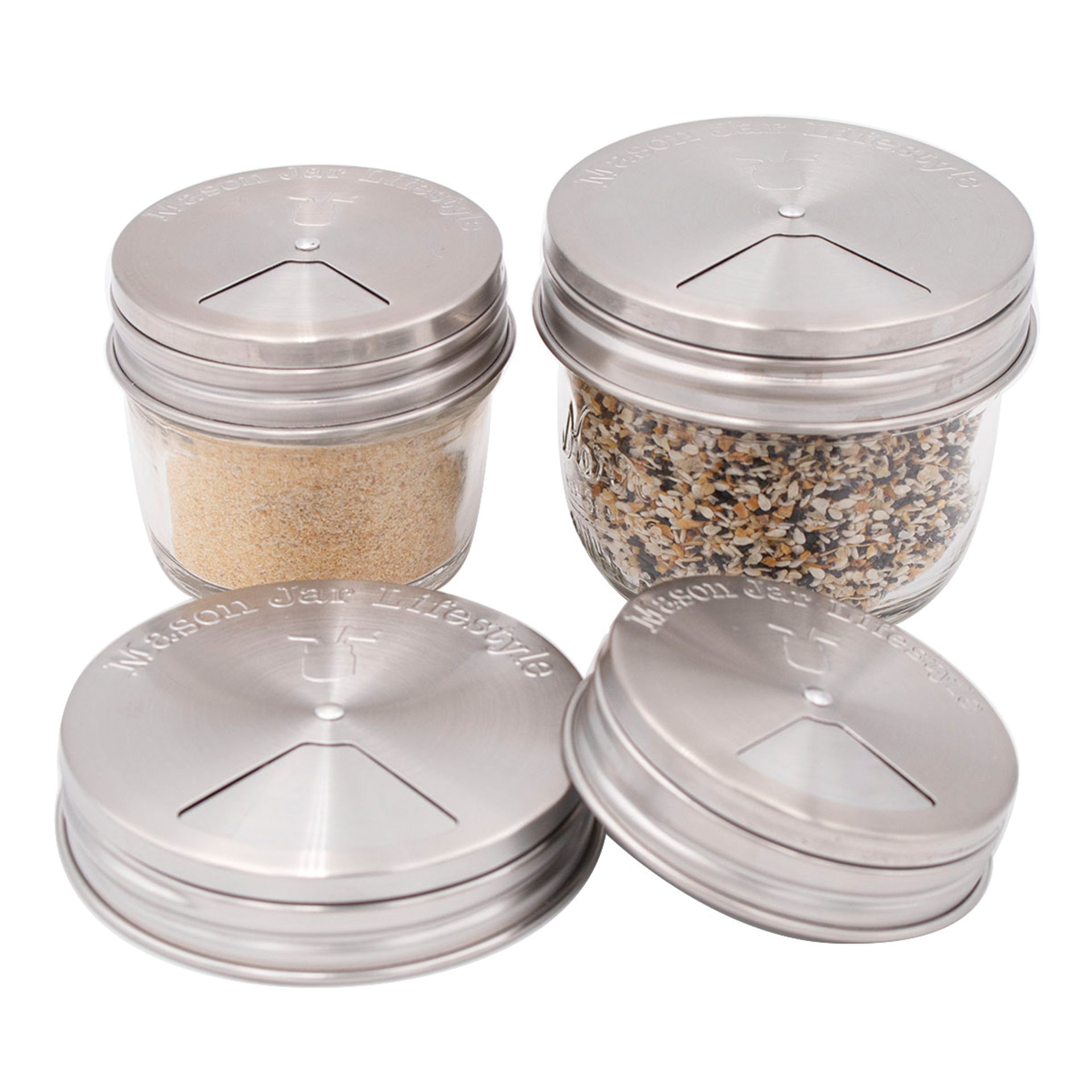 Mason Jar Lifestyle - Wholesale Food Storage Container - 4 Pack Stainless Steel Spice Lids5
