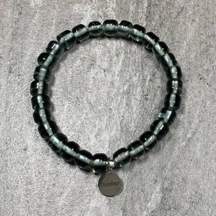 Stratus - Wholesale Beaded Bracelet - Clear Gray Lampwork Glass Drum-Shaped Stretch Bracelet0