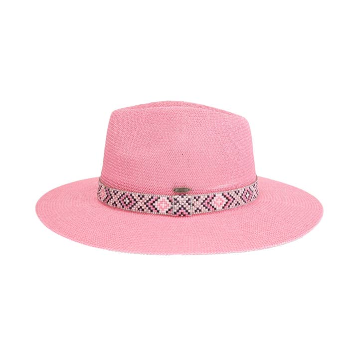 C.C Beanie - Wholesale Straw Hat - Women's - Knit Seed Bead/Rhinestone Band Panama Hat KPC00011