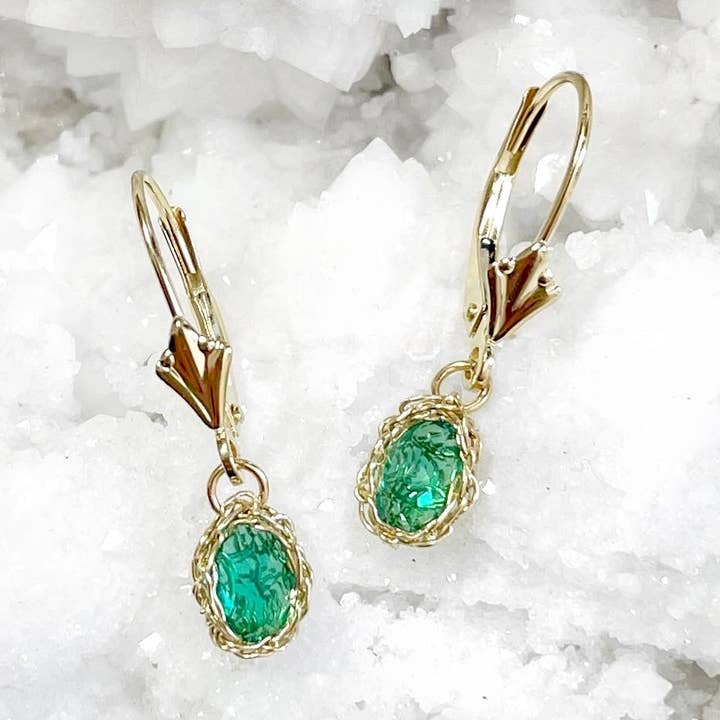 Boucles d'oreilles ovales en émeraude 14 carats pour la vente par Arivka Jewelry