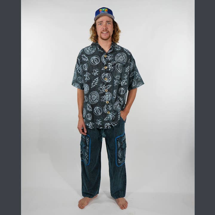 Hippie Bomull Patchwork Grateful Dead Tryck Herrskjorta för wholesale av Jayli Clothing