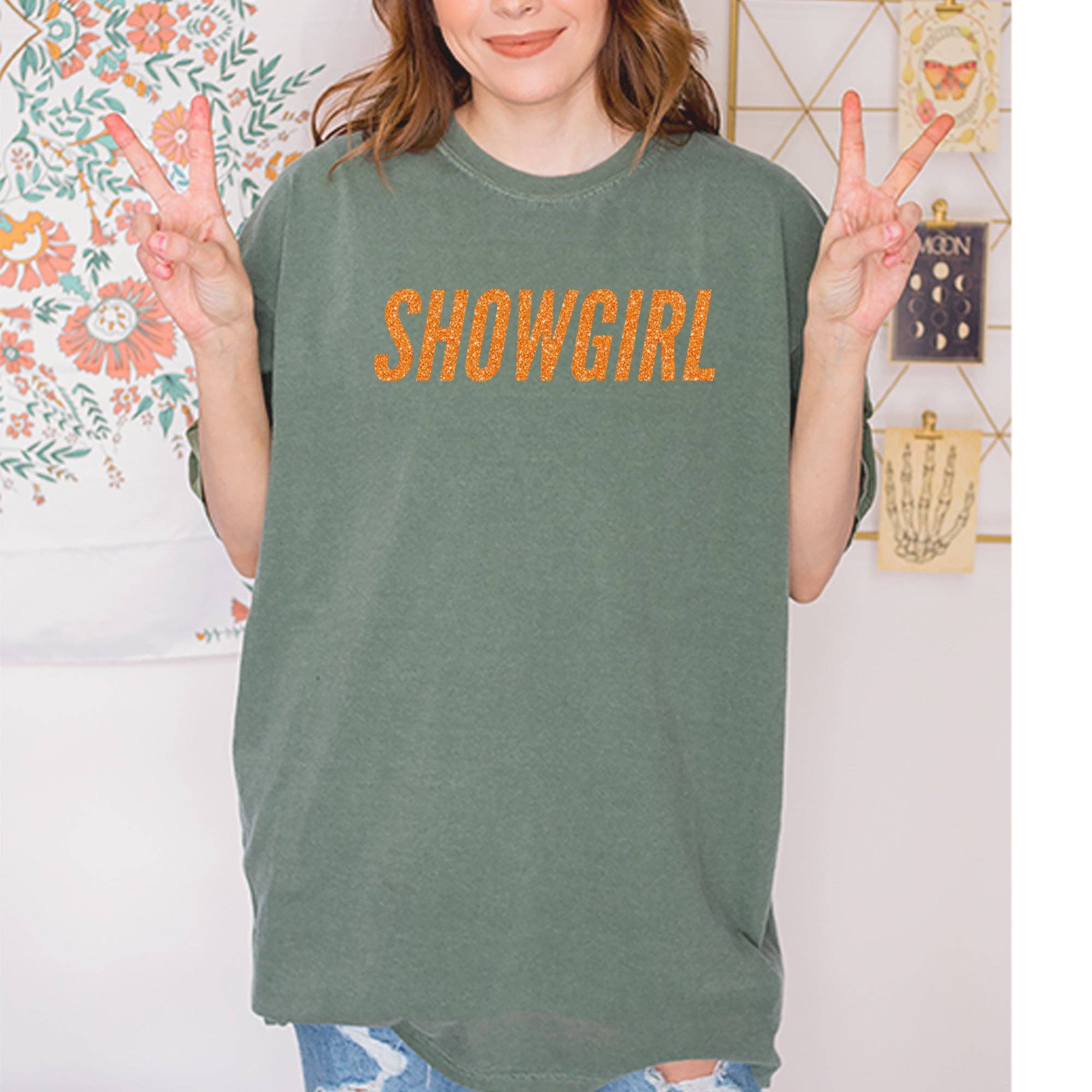 Expression Tees - Vente T-shirt sérigraphié – femme - T-shirt unisexe vintage doux à paillettes orange Showgirl33