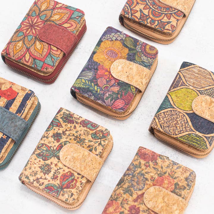 Meninas Bonitas Cork – wholesale Wallet – Women's – Natural Cork Printed Women's Short Card Wallet BAG-2238