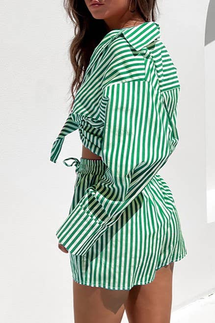 Rosa Clothing - Wholesale Top & Short Set (NOT Loungewear) - Women's - classic striped long sleeve shirt & short set holiday dressy27