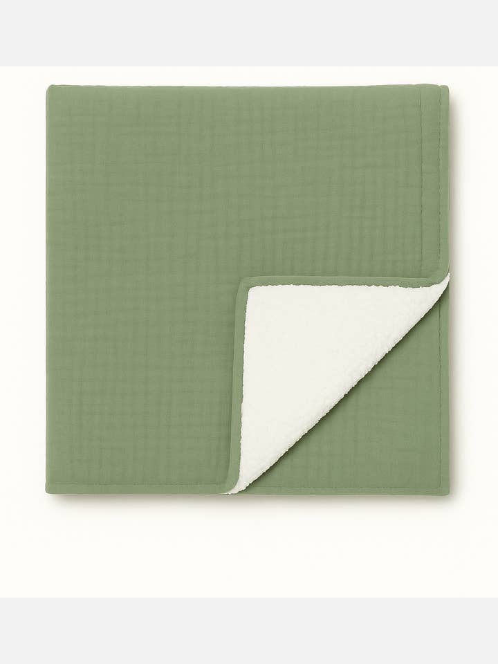 Anpassningsbar babyfilt i sherpa och grön bomullsgaze för wholesale av MAZZANNE