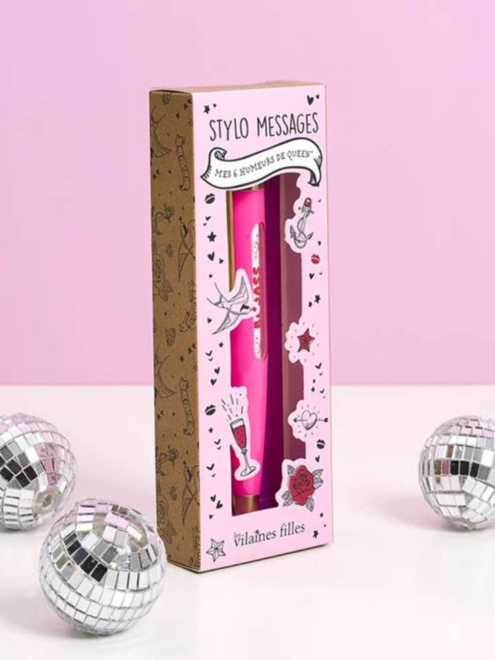 Stylo à messages coloris rose pour la vente par Les Vilaines Filles