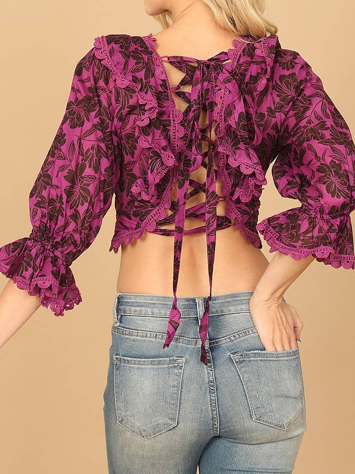 TOP CORTO CON ESTAMPADO CRUZADO DE ENCAJE para venta al por mayor de ROUSSEAU