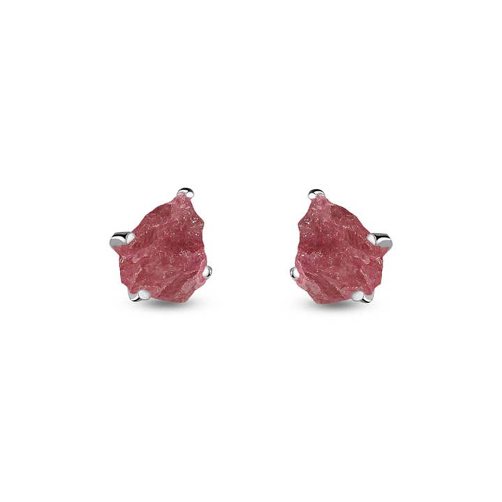 Nature Crafts - Wholesale Stud/Post Earrings - Natural Rough Pink Tourmaline Stud Earrings in 925 Silver3