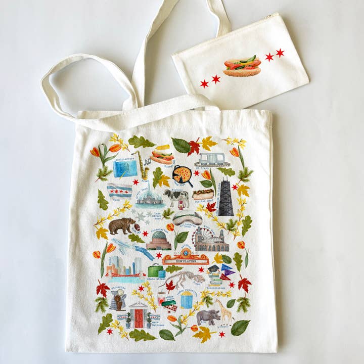 Chicago Themed Tote Bag & Pouch Set for wholesale by Dishique