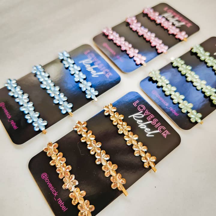 Garden Party Rhinestone Floral Hair / Bobby Pins Vintage Style for wholesale by Lovesick Rebel