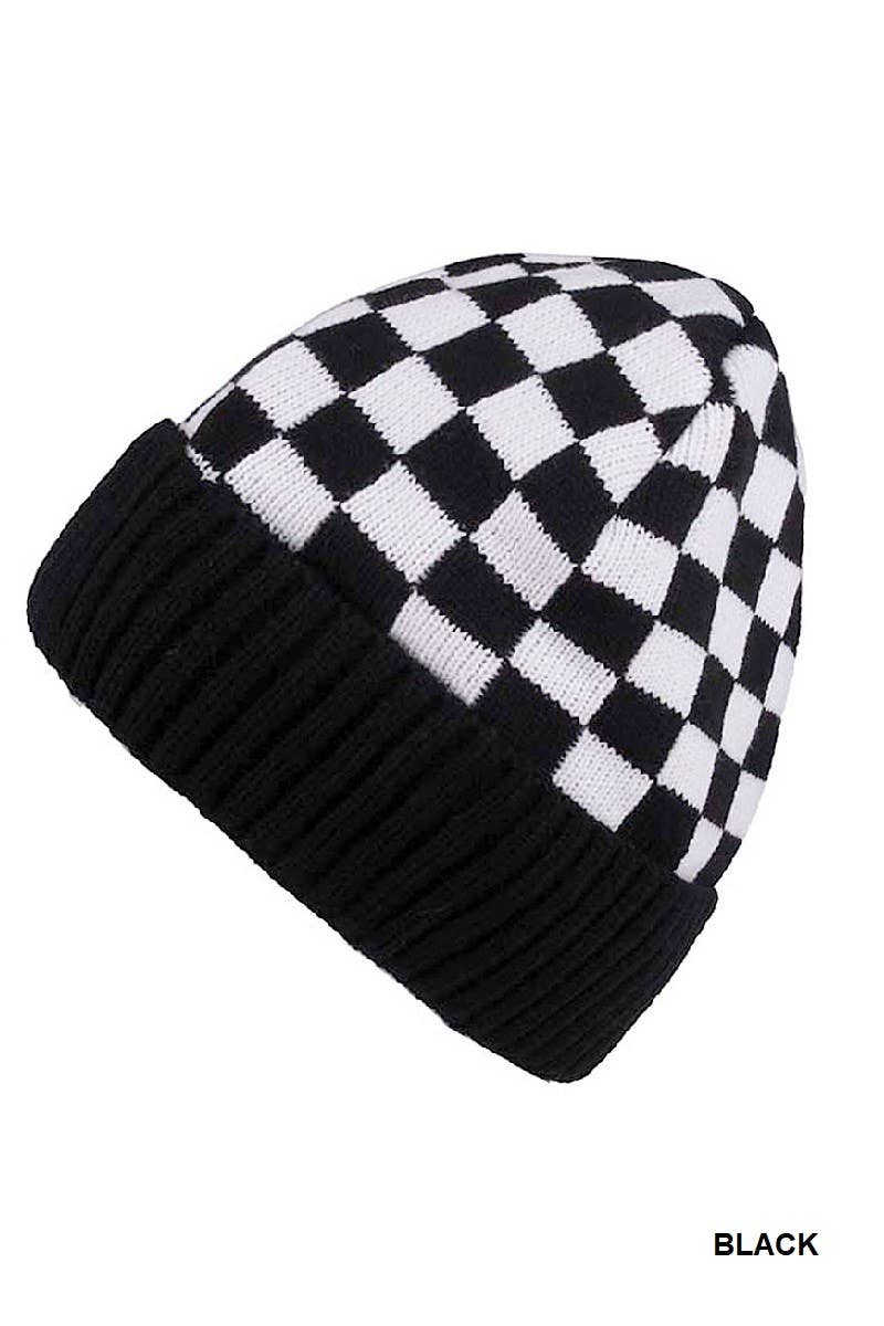 Vanilla Monkey – wholesale Beanie – Women's – Checkered Pattern Cuff Beanie0