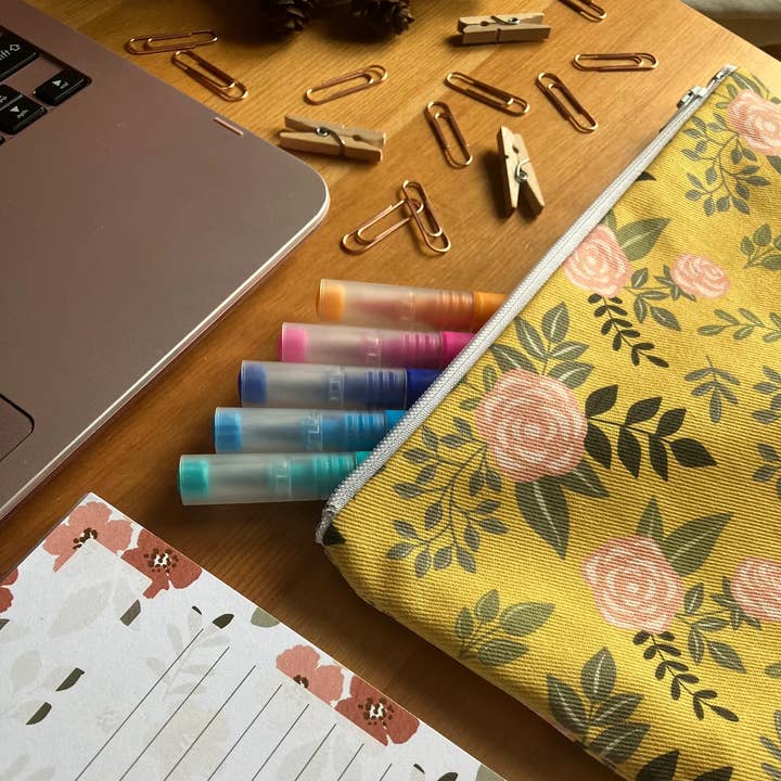 Yellow Floral Patterned Handmade Zipped Pencil Case for wholesale by SH Designs