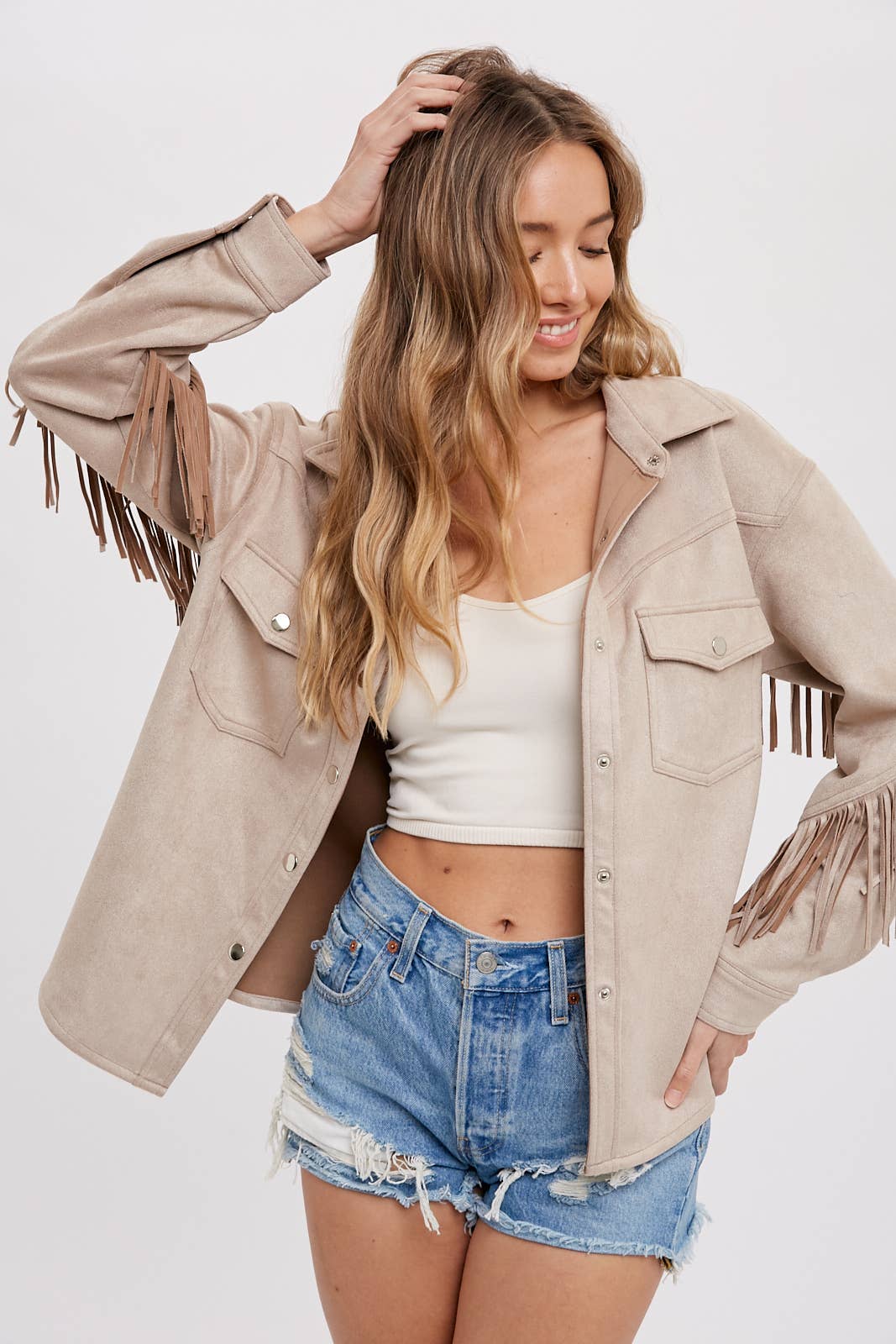 Bluivy - Wholesale Shirt Jacket/Shacket - Women's - VEGAN SUEDE FRINGED SHACKET1