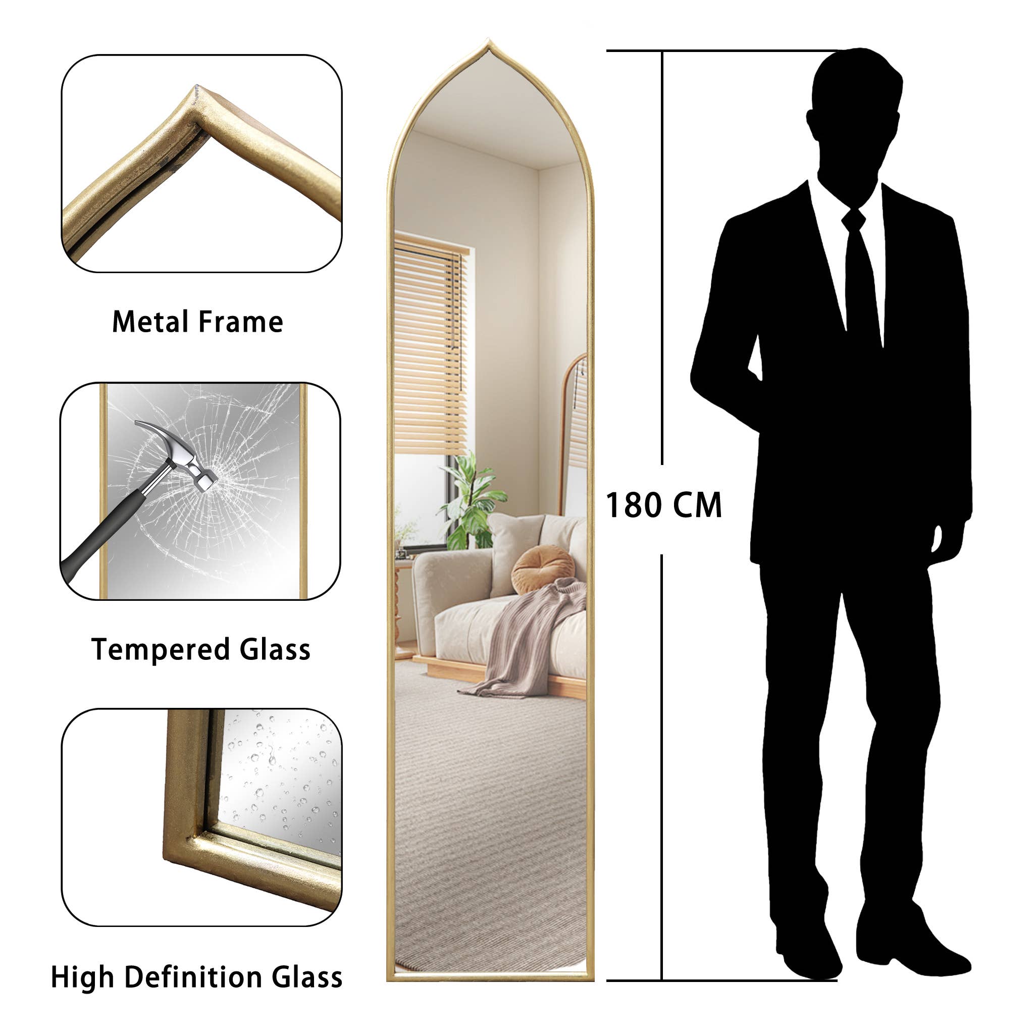 Paris Loft Inc - Venta al por mayor Espejos de pared - Espejo de Cuerpo Entero Extra Grande con Marco de Metal11