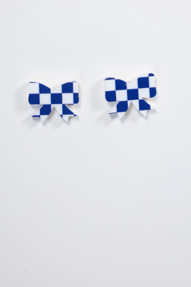 TLD Designs - Wholesale Stud/Post Earrings - Game Day Checkered bows4