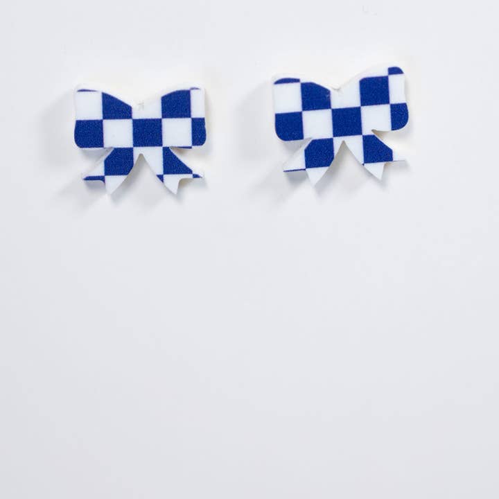 TLD Designs - Wholesale Stud/Post Earrings - Game Day Checkered bows4