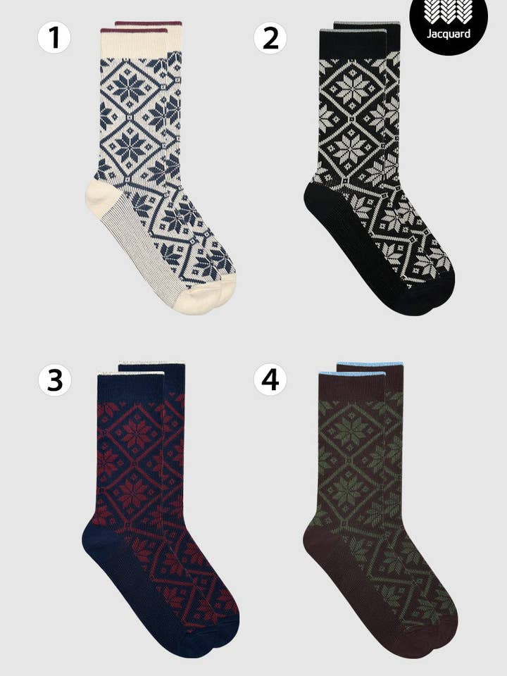 Calcetines Crew Royal Snow Jacquard para hombre para venta al por mayor de 7DAYSSOCKS