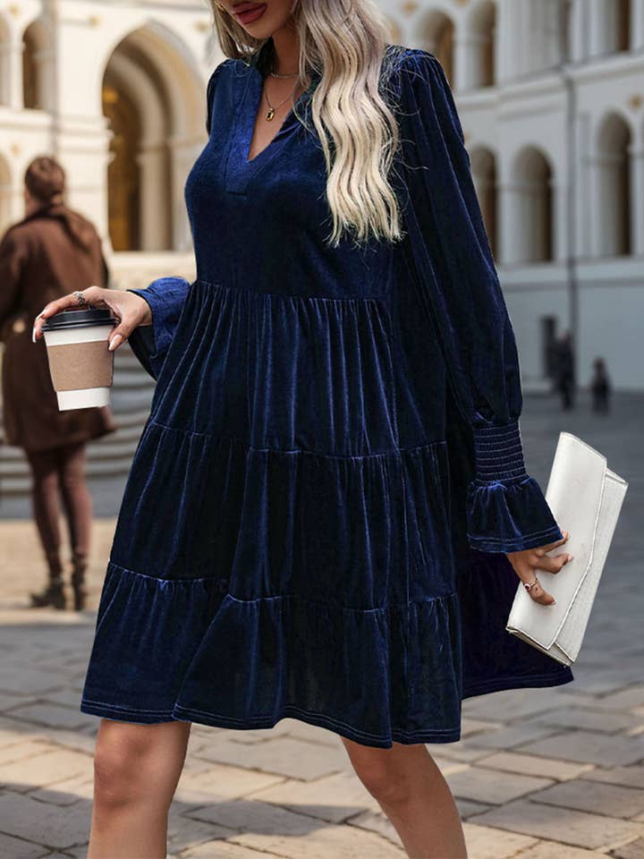 Wholesalesir - Vente Robe – femme - Robe en velours uni à manches longues Hug