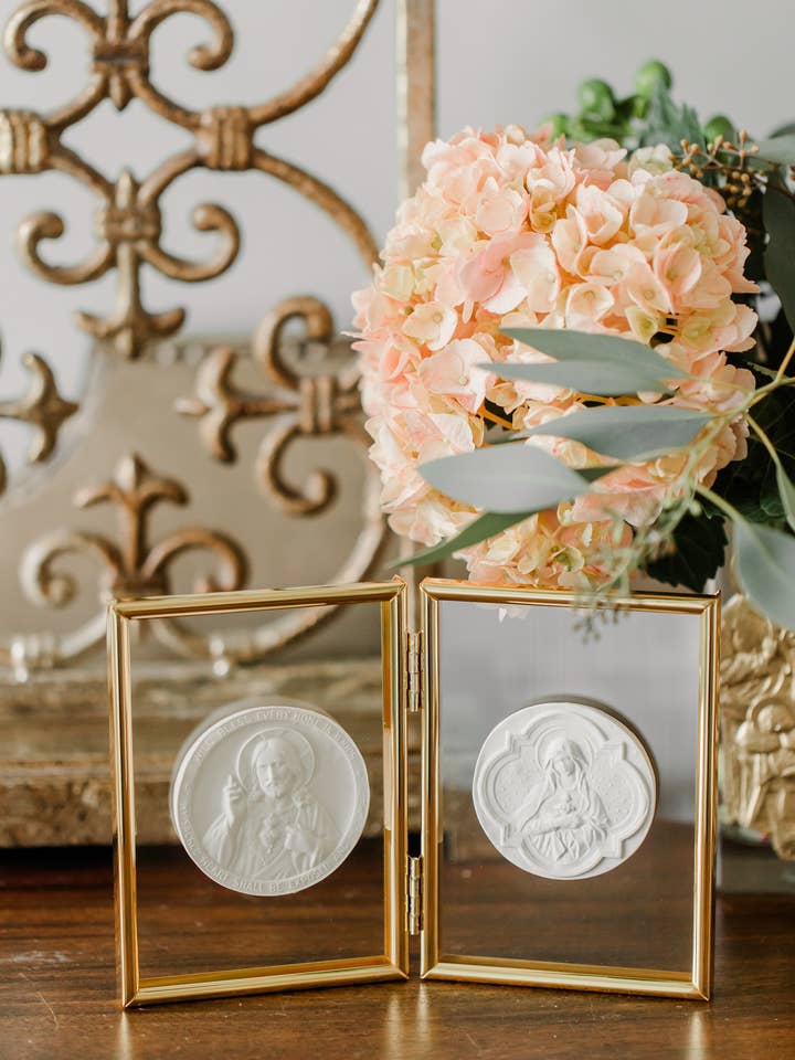 Sacred Heart of Jesus and Immaculate Heart of Mary Intaglio double frame for wholesale by BeeStill Design