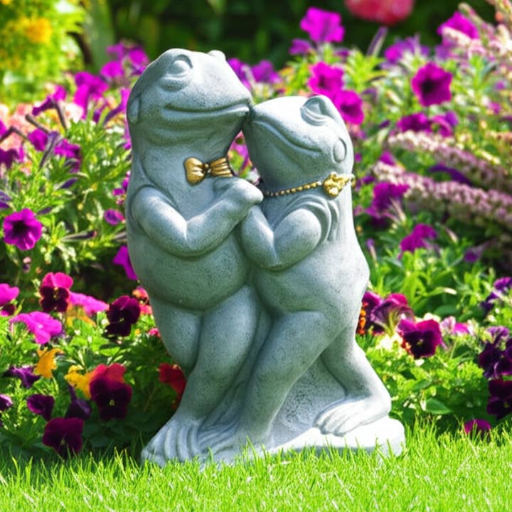 Sagebrook Home - Wholesale Versiering/decoratie voor buiten - Hars Dansend Kikkers Koppel Tuinbeeld - Grijs, 38 cm.0