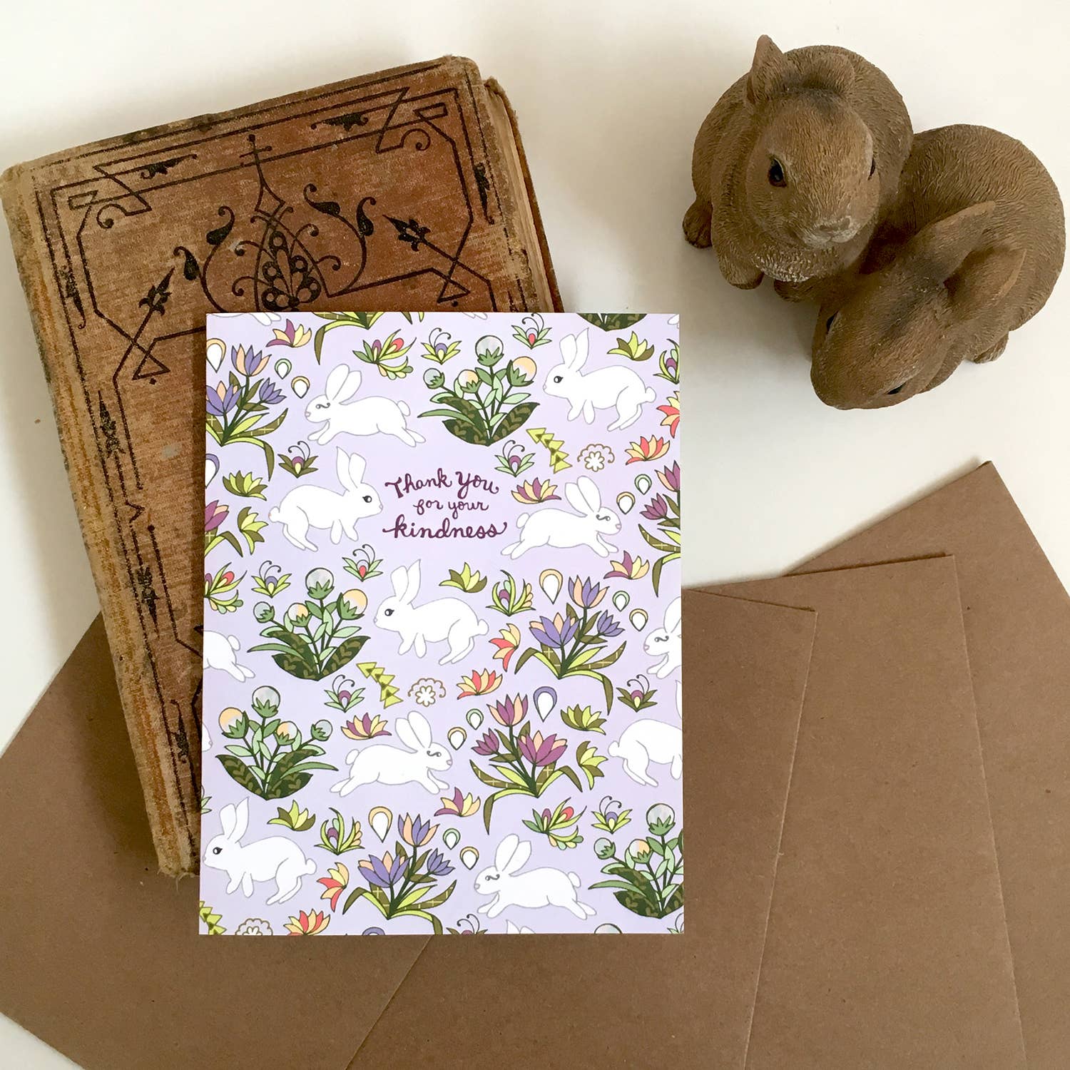 Cynla - Wholesale Thank You Card - BOX of 8 Bunnies Kindness Card , bunny notecards, thank you3